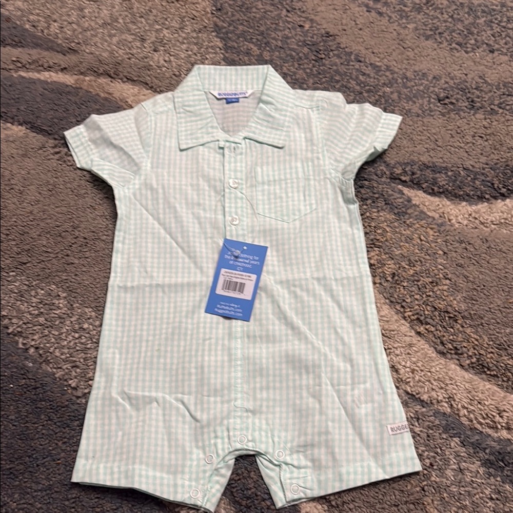 Green Gingham Baby Romper